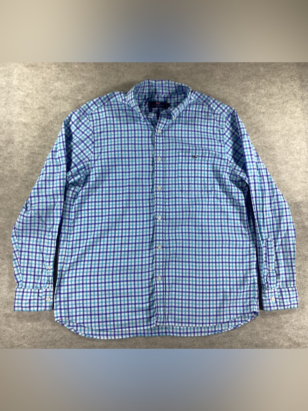 Vineyard Vines Blue, Teal & White Plaid Button-Down Shirt